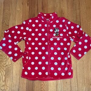 Walt Disney World Parks Minnie Mouse Red Polka Dot Zip Up Fleece Jacket Size L
